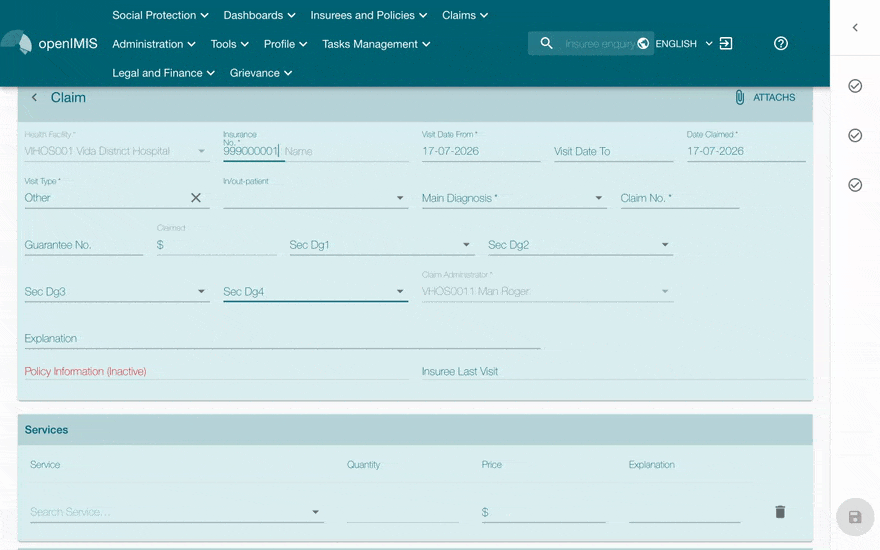 OpenAdapt deterministically replaying the compiled claims-intake workflow in openIMIS with a fresh claim number.